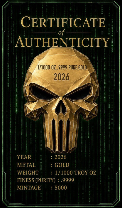Matrix Skull 1/1000 oz .9999 XL Shaped Gold in Card