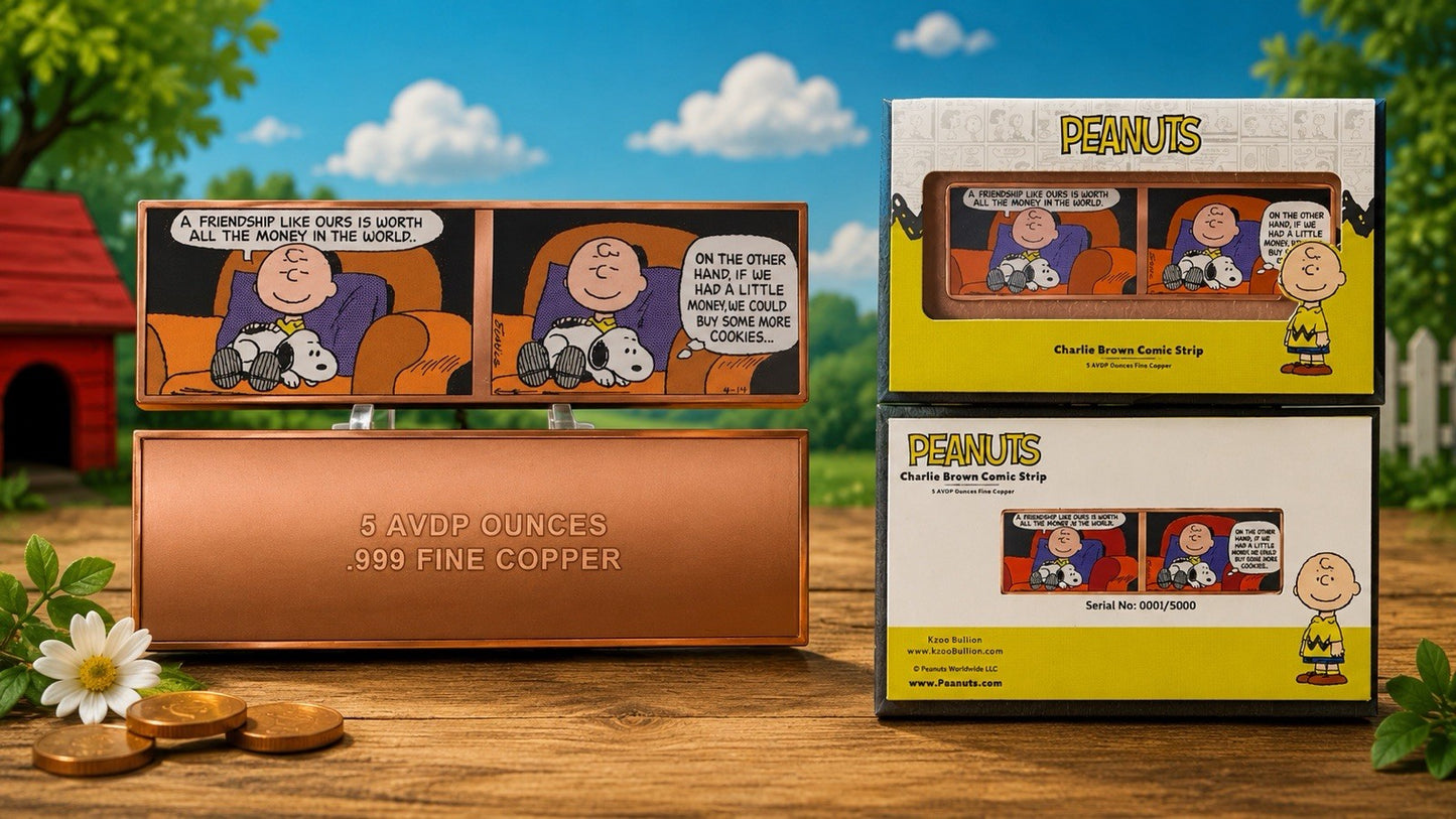 Peanuts Charlie Brown Comic Strip Colorized 5 oz Copper Bar