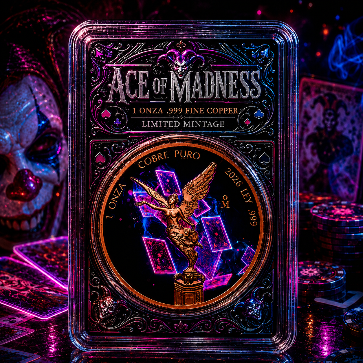 1 oz Ace of Madness Colorized .999 Copper Medal in Slab