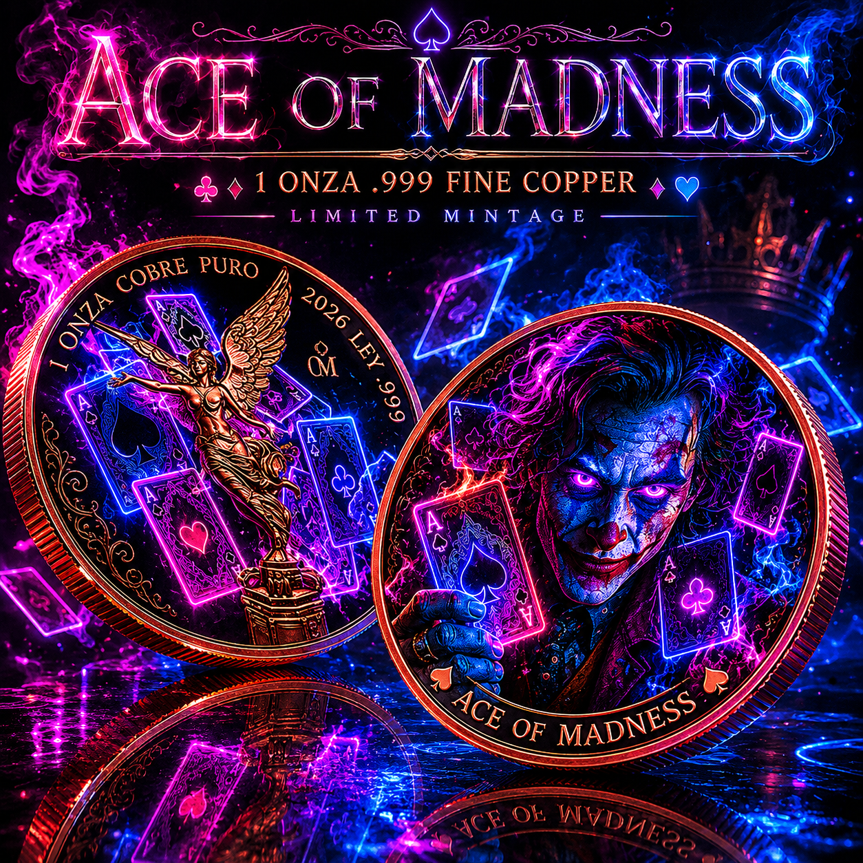 1 oz Ace of Madness Colorized .999 Copper Medal in Slab