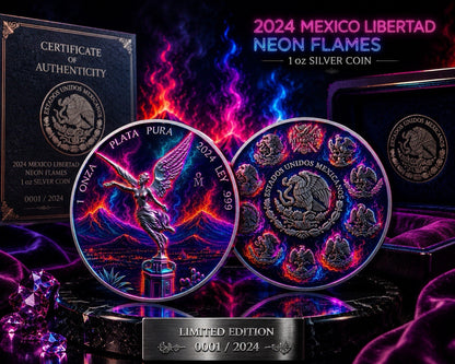 2024 Mexico Libertad Neon Flames Edition 1 oz Silver Coin