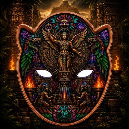 Aztec Libertad Mask Shaped 3 oz Copper Medal
