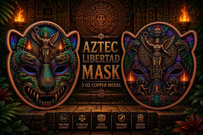 Aztec Libertad Mask Shaped 3 oz Copper Medal
