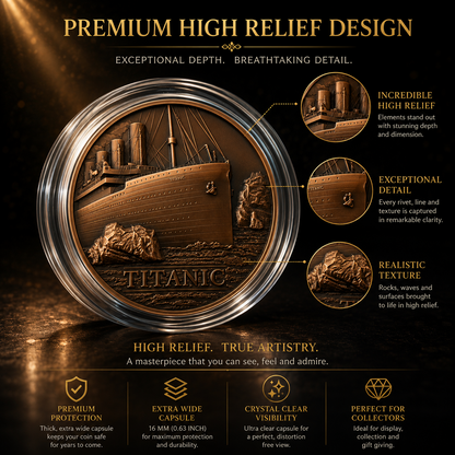 2022 50 gram Titanic High-Relief Copper Coin (BU in Capsule) From CIT Mint Ultra