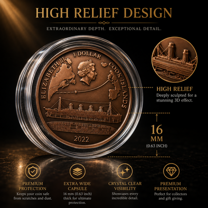 2022 50 gram Titanic High-Relief Copper Coin (BU in Capsule) From CIT Mint Ultra