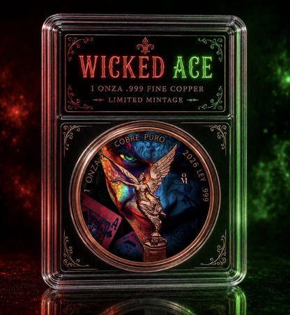 1 oz Wicked Ace Colorized .999 Copper Medal in Slab
