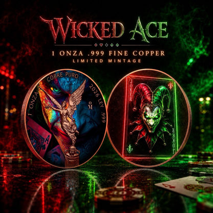 1 oz Wicked Ace Colorized .999 Copper Medal in Slab