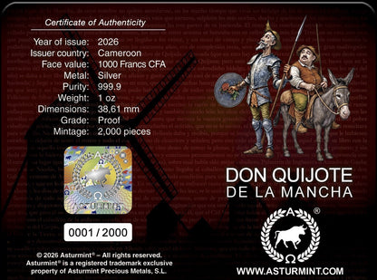 2026 Cameroon Don Quijote de la Mancha Proof 1 oz Silver Coin in Card (PRE-ORDER