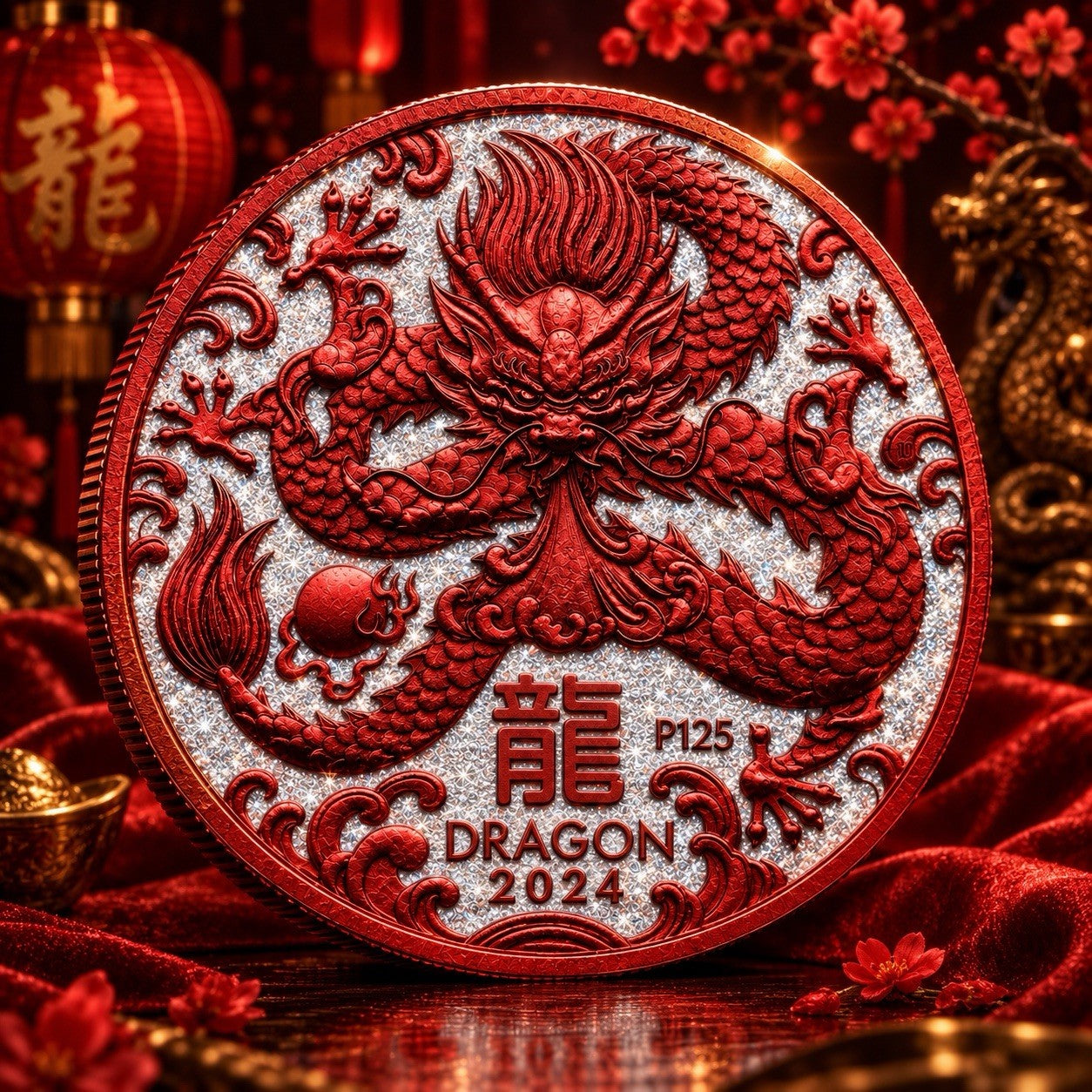 2024 Perth Year of the Dragon Diamond Dust 1oz .999 Silver Coin