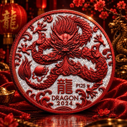 2024 Perth Year of the Dragon Diamond Dust 1oz .999 Silver Coin