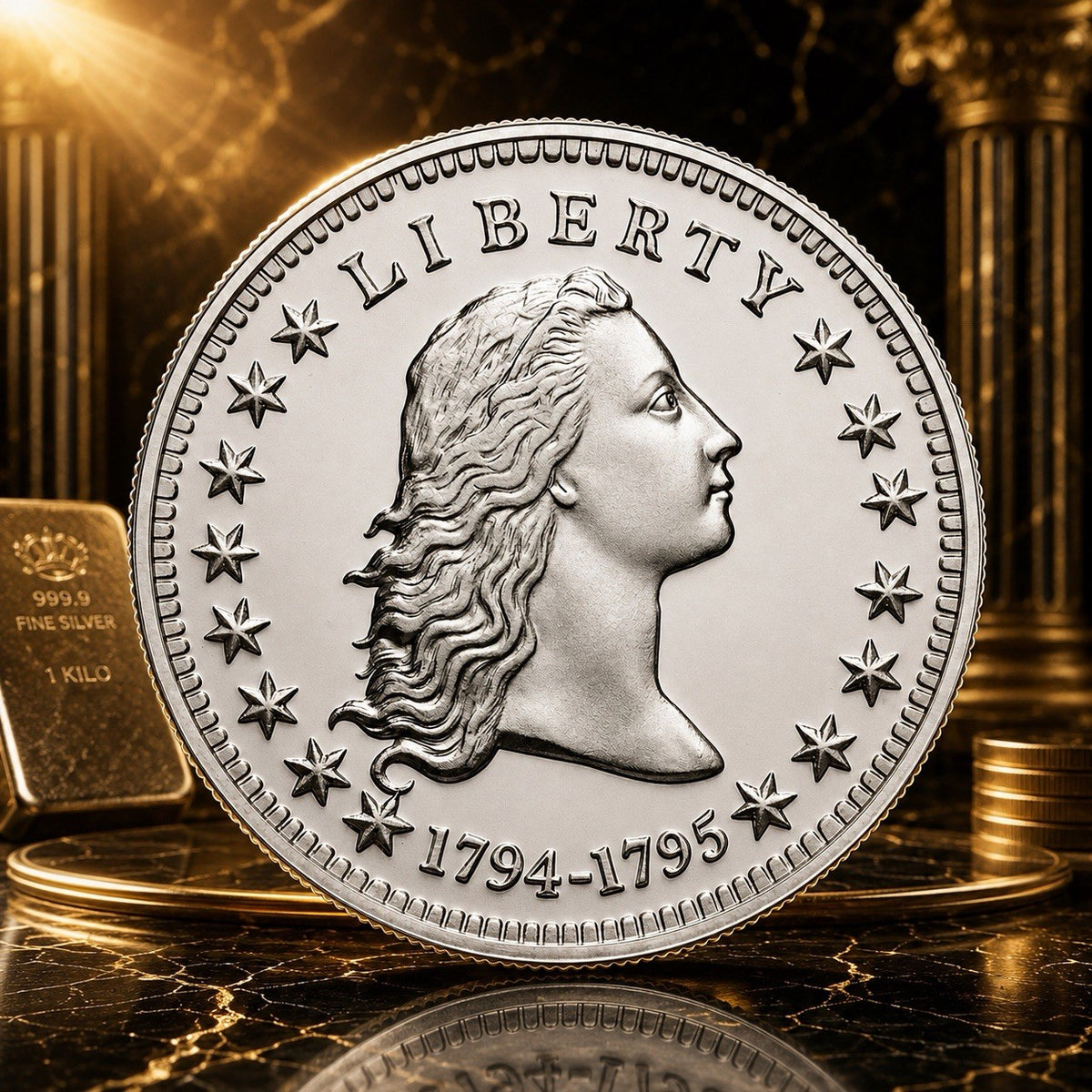 2026 Liberia Flowing Hair 1 Kilo White Brass Coin