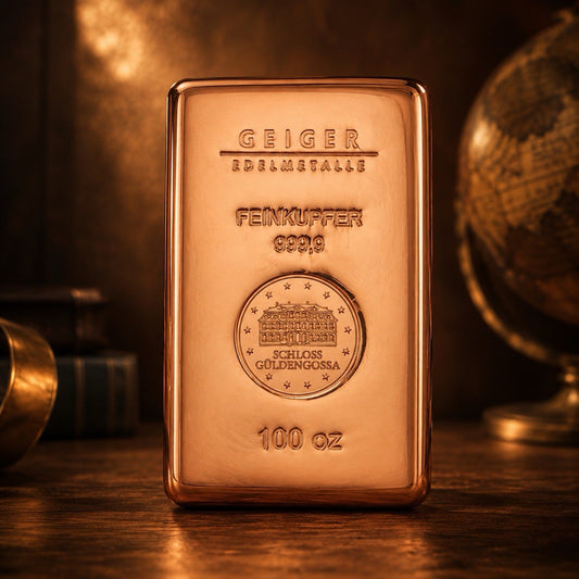 Geiger Copper Bar 100 AVDP Oz .9999 Pure Bullion for Collectors & Investors
