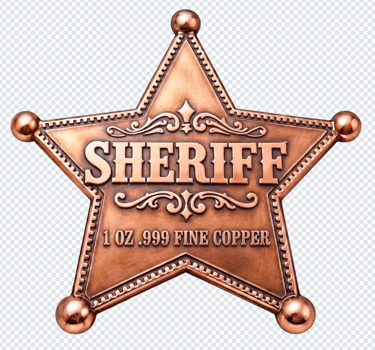 3 Junior Sheriff Badge Shaped 1 oz Copper Medal